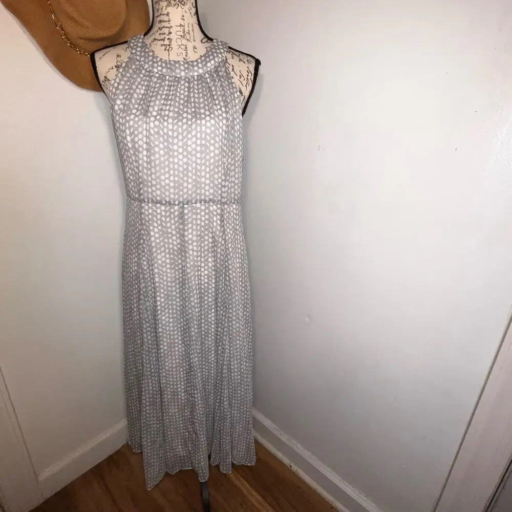 Tommy Hilfiger,10, grey white polkadot high neck sheer chiffon lined maxi dress‎